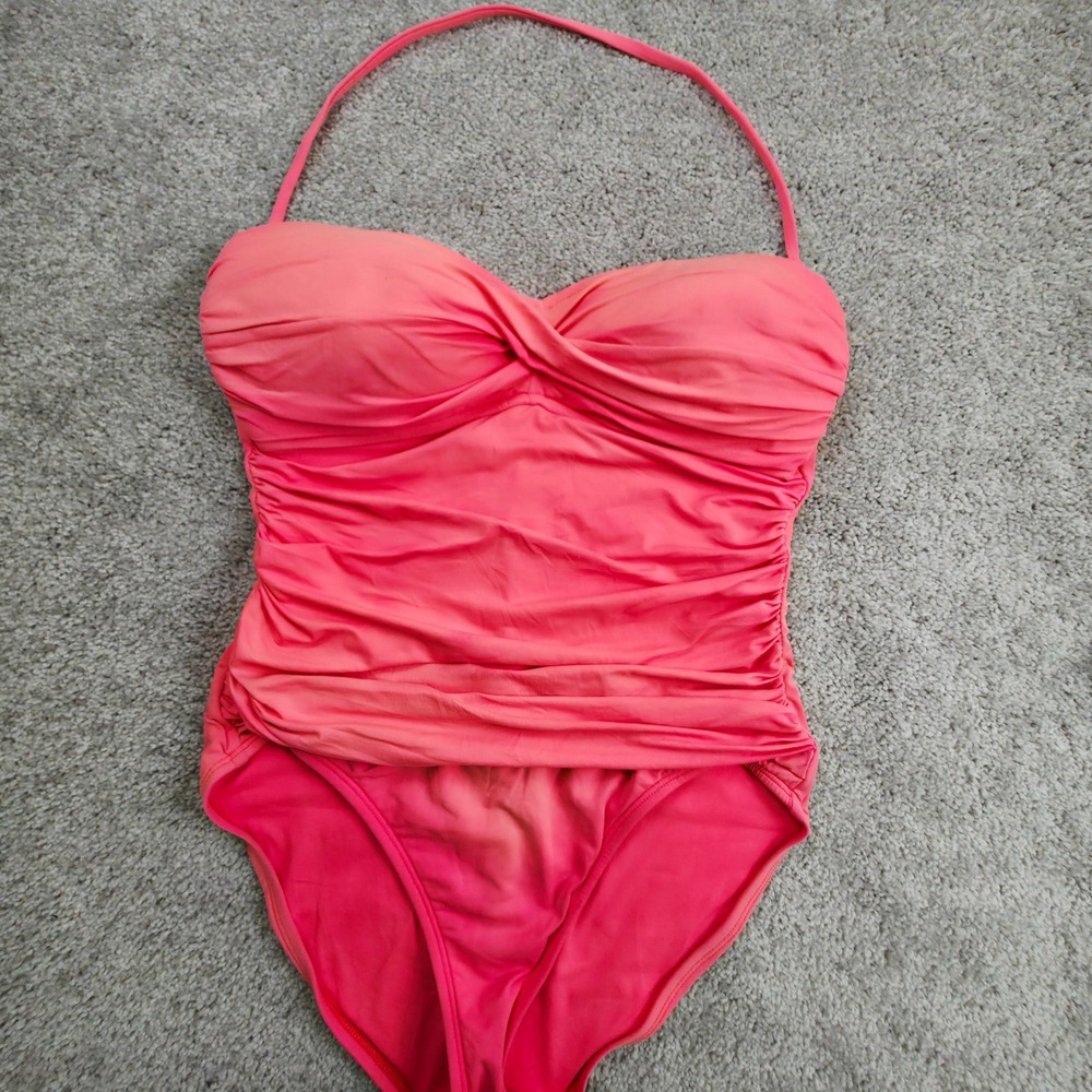 Unbranded One Piece Swimsuit Women Medium Pink Ruched Halter Tummy Control Twist